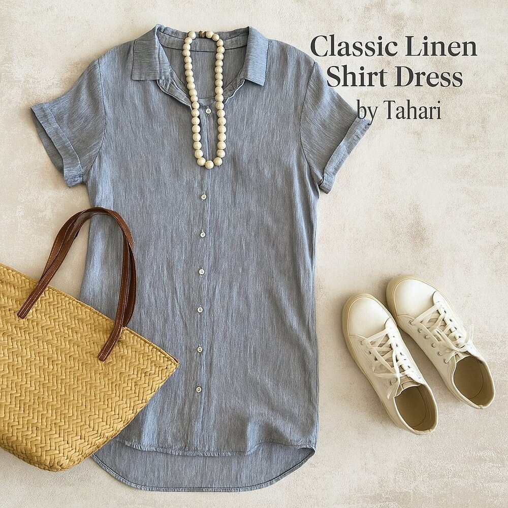 Tahari 100% Linen Stripe Shirt Dress Blue White Size S - Picture 13 of 13